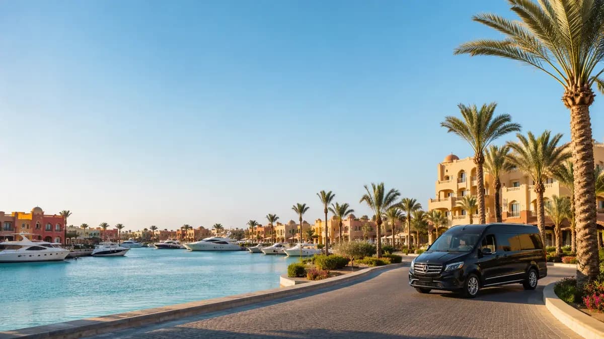 Private transfer route from Hurghada Airport to El Gouna