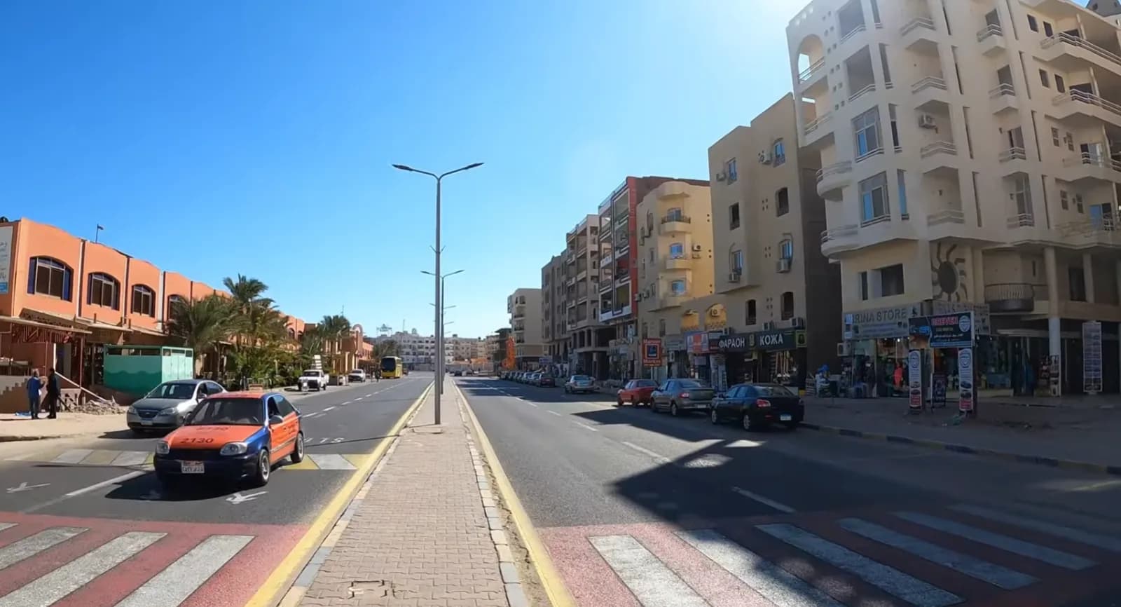 Road from Hurghada Airport through Arabia district on the way to Moreno Horizon Spa and Resort